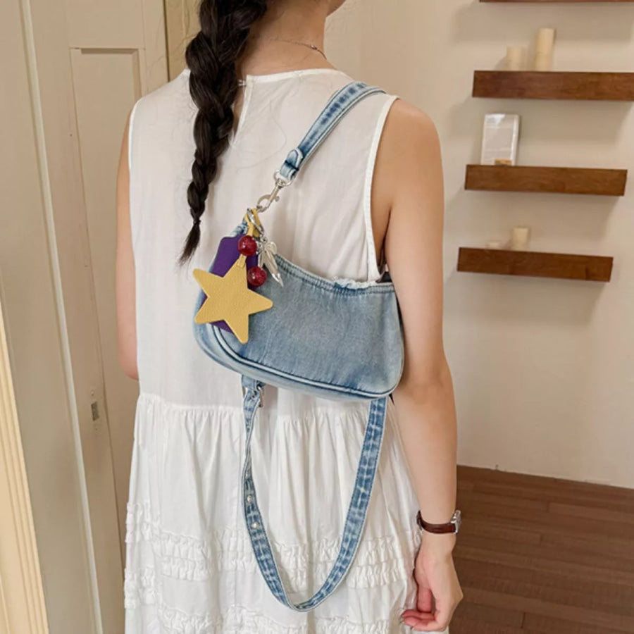 Star Charm Denim Shoulder Bag Medium / onesize Apparel and Accessories