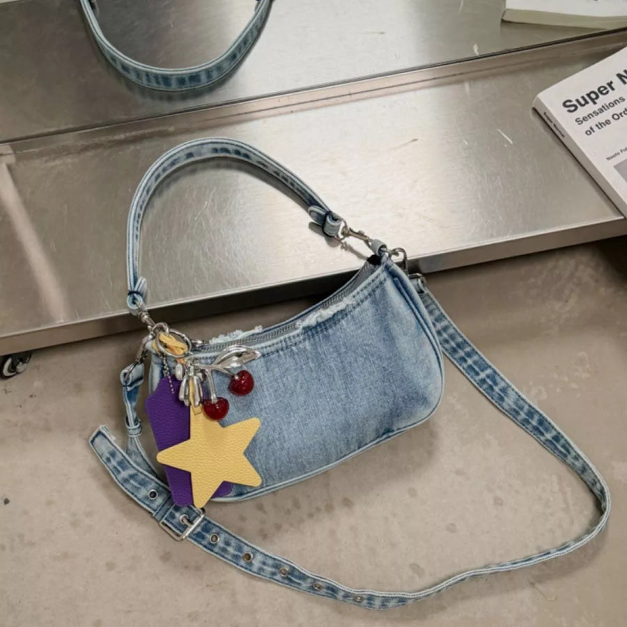 Star Charm Denim Shoulder Bag Medium / onesize Apparel and Accessories