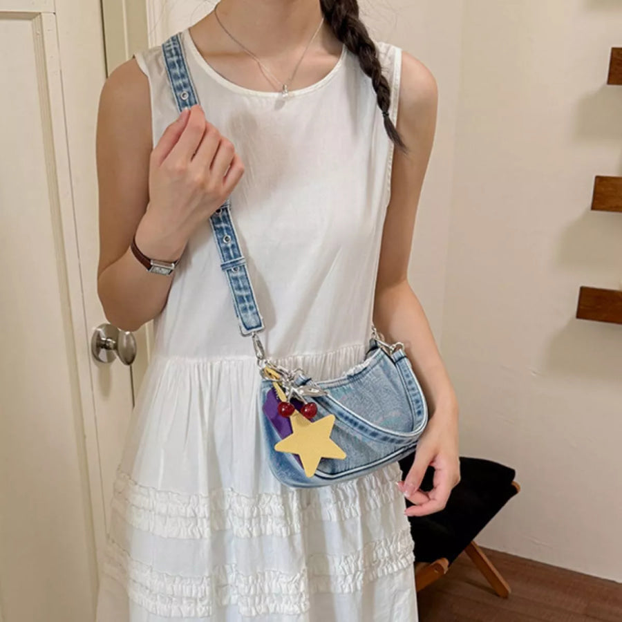 Star Charm Denim Shoulder Bag Medium / onesize Apparel and Accessories