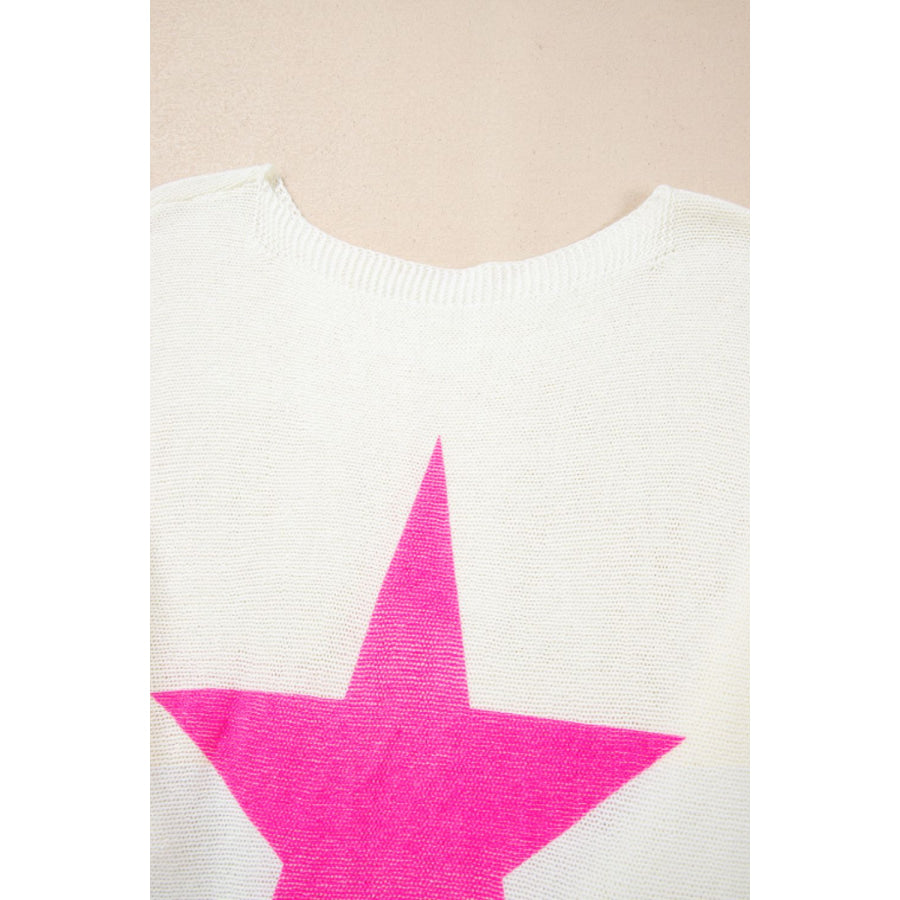 Star Contrast Round Neck Long Sleeve Knit Top Apparel and Accessories