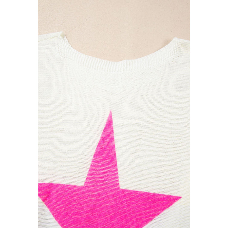 Star Contrast Round Neck Long Sleeve Knit Top Apparel and Accessories