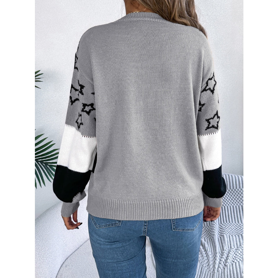 Star Contrast Round Neck Sweater Apparel and Accessories