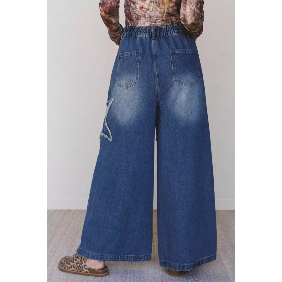 Star Decorated Wide Leg Jeans Apparel and Accessories