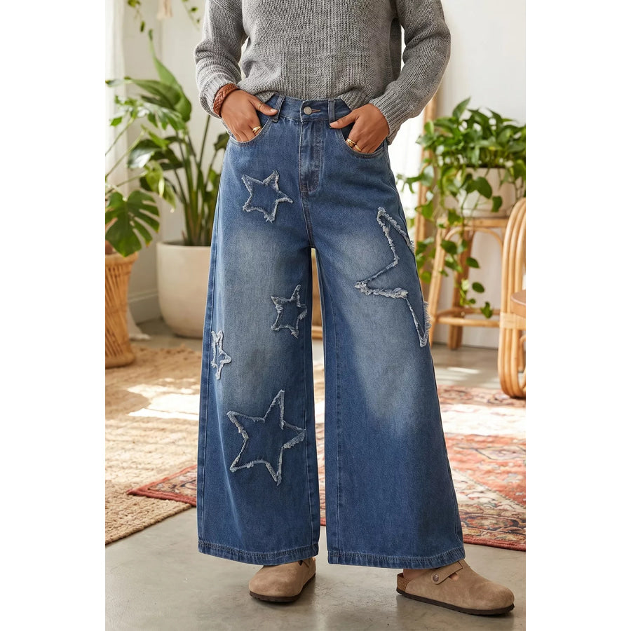 Star Decorated Wide Leg Jeans Medium / 4 Apparel and Accessories