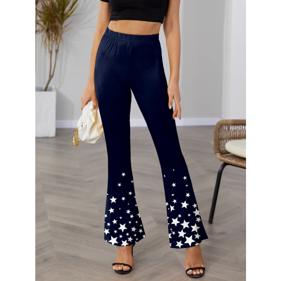 Star Elastic Waist Bootcut Pants Navy / S