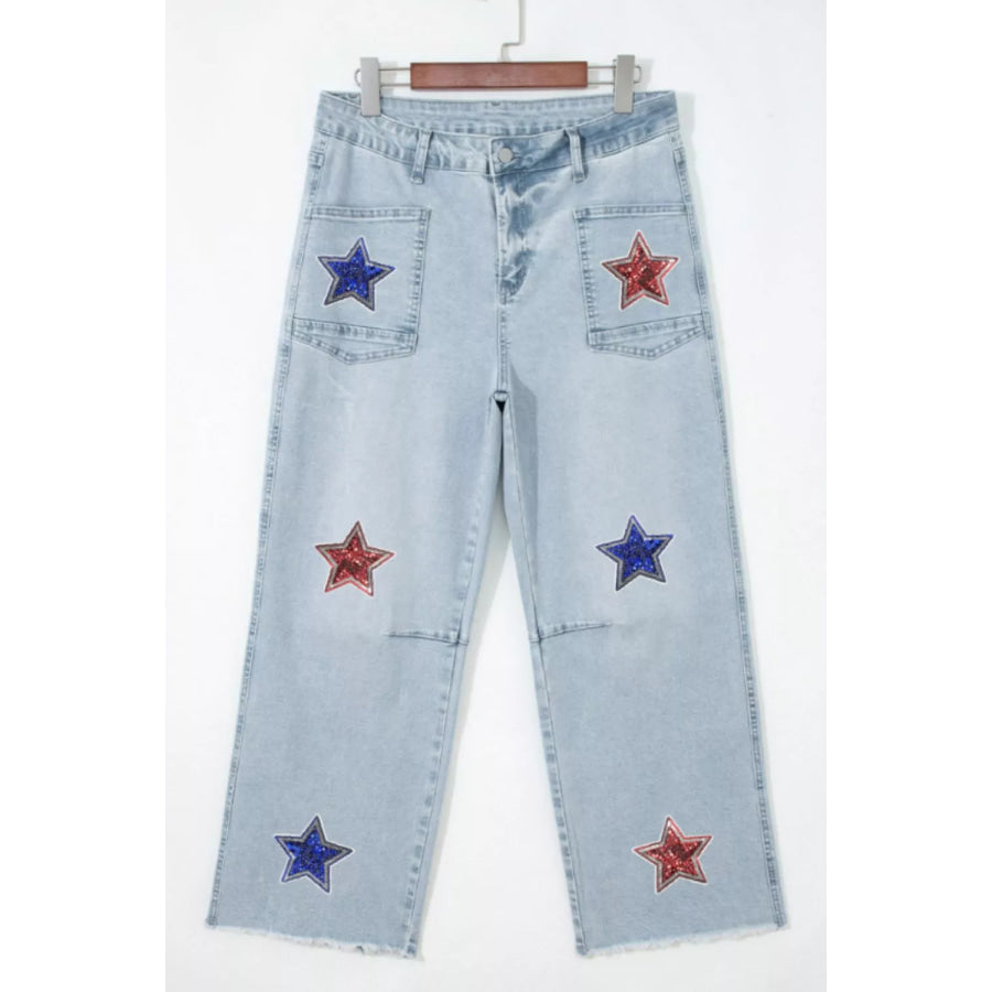 Star-Embellished Cropped Jeans Apparel and Accessories