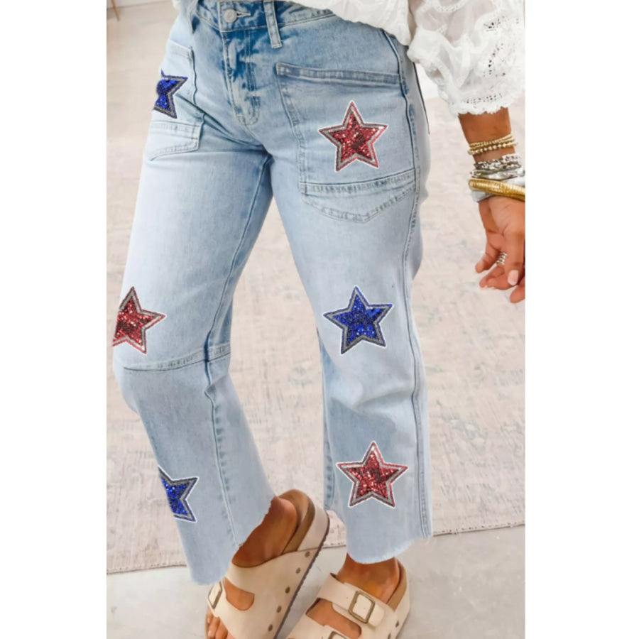Star-Embellished Cropped Jeans Apparel and Accessories