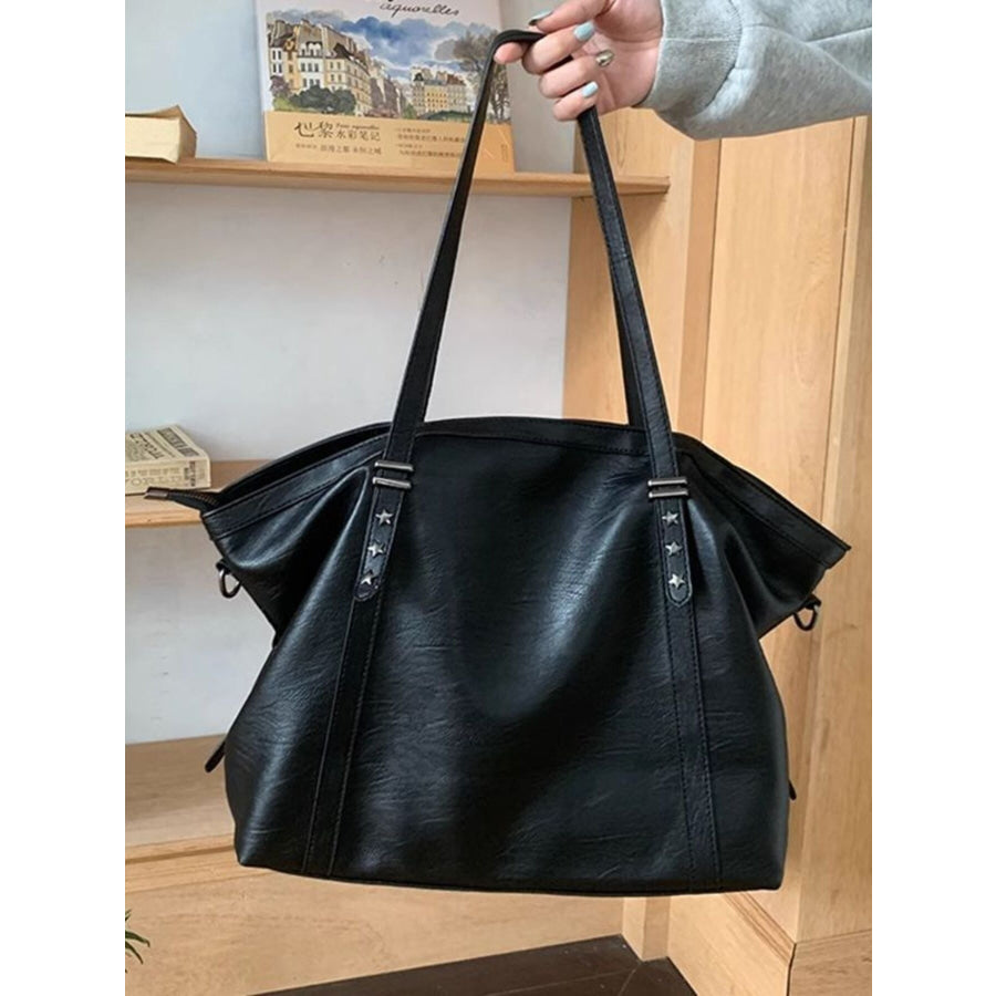 Star-Embellished Leather Shoulder Bag Black / One Size Apparel and Accessories