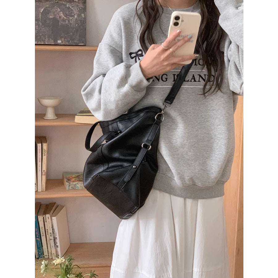 Star-Embellished Leather Shoulder Bag Black / One Size Apparel and Accessories