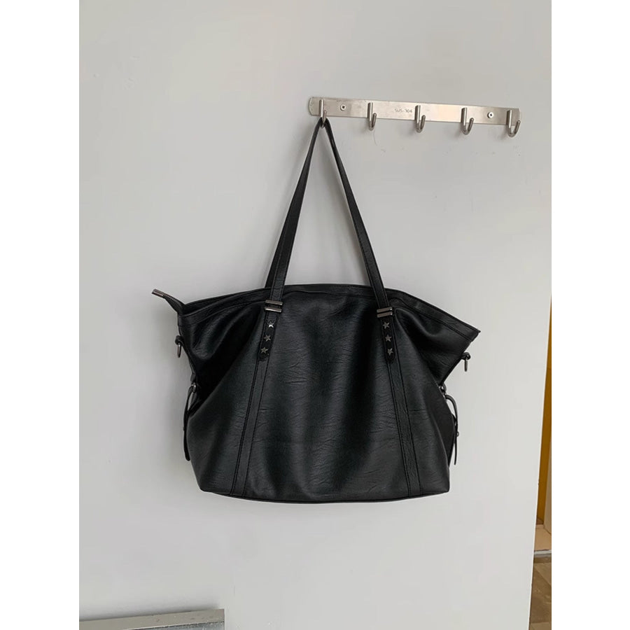 Star-Embellished Leather Shoulder Bag Black / One Size Apparel and Accessories