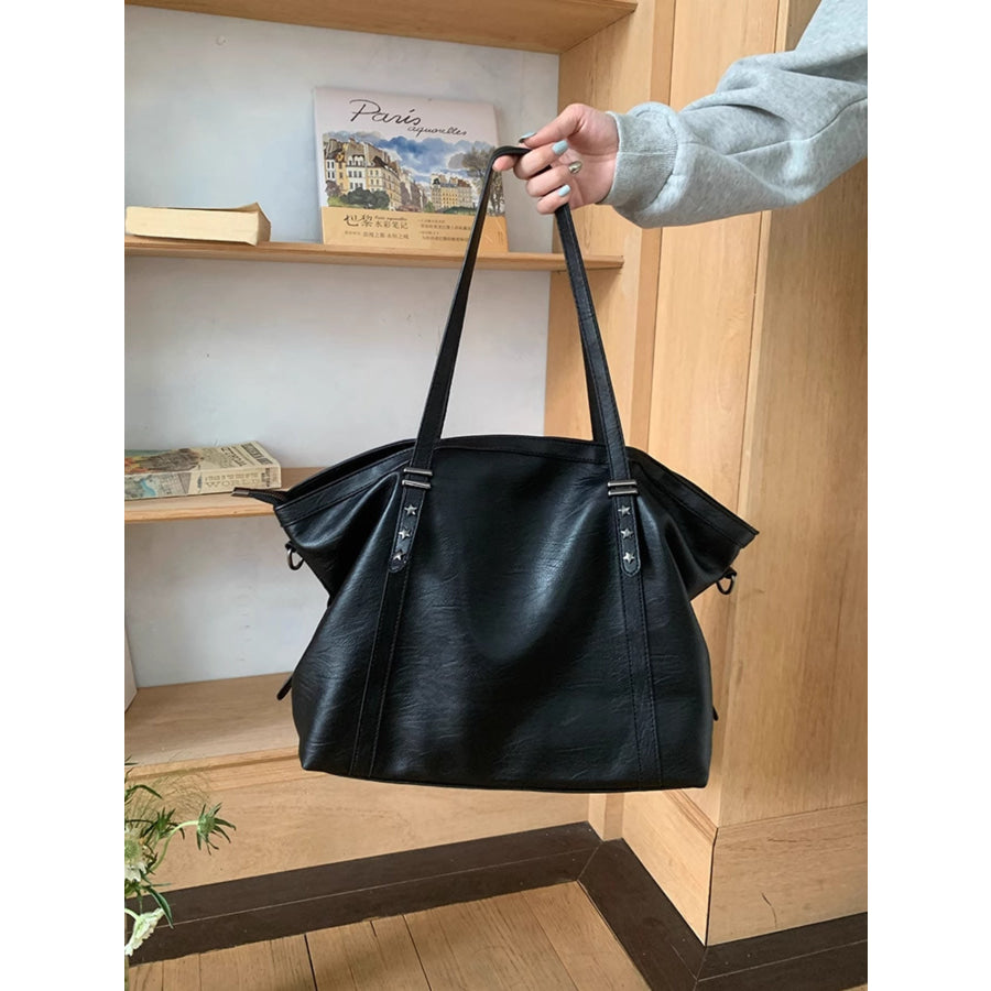 Star-Embellished Leather Shoulder Bag Black / One Size Apparel and Accessories