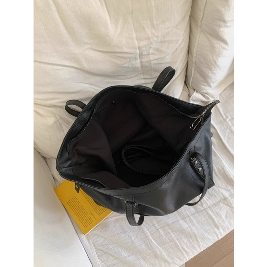 Star-Embellished Leather Shoulder Bag Black / One Size Apparel and Accessories