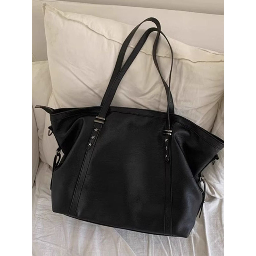 Star-Embellished Leather Shoulder Bag Black / One Size Apparel and Accessories
