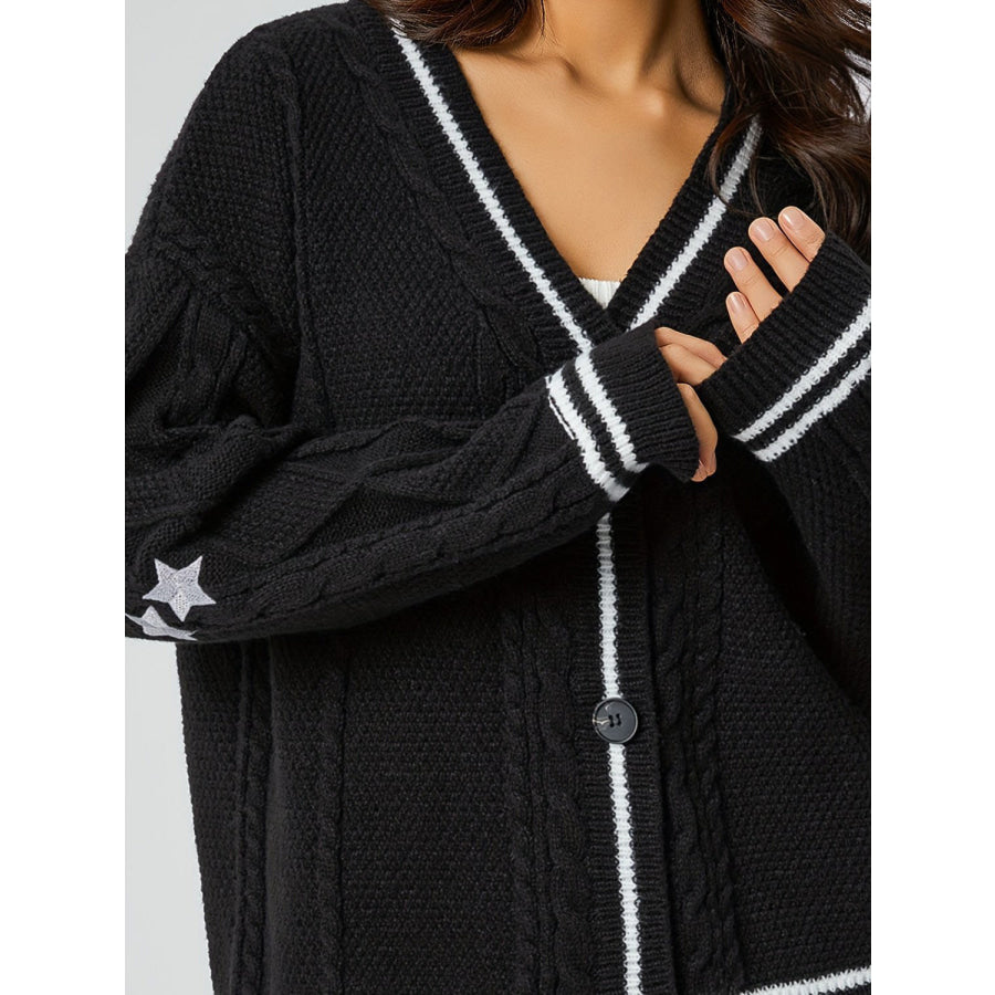 Star Embroidered V-Neck Long Sleeve Cardigan Apparel and Accessories