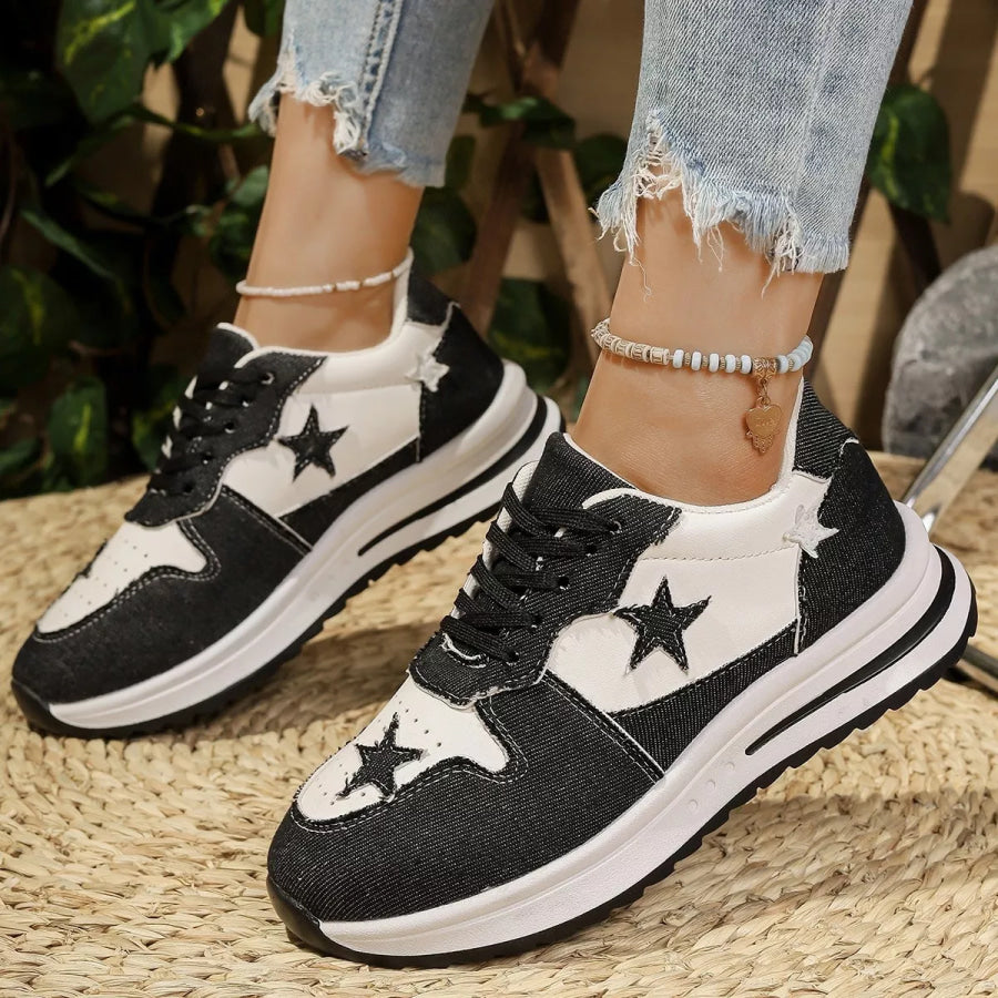 Star Lace Up Sneakers Black / 36 Apparel and Accessories