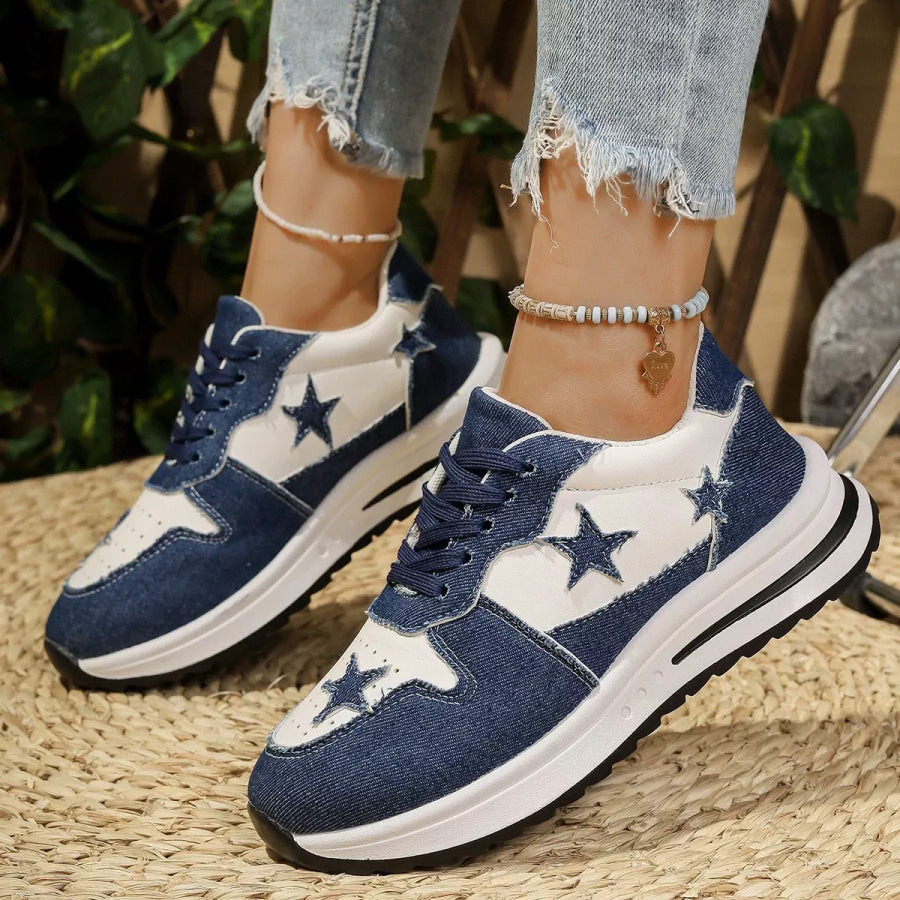 Star Lace Up Sneakers Blue / 36 Apparel and Accessories