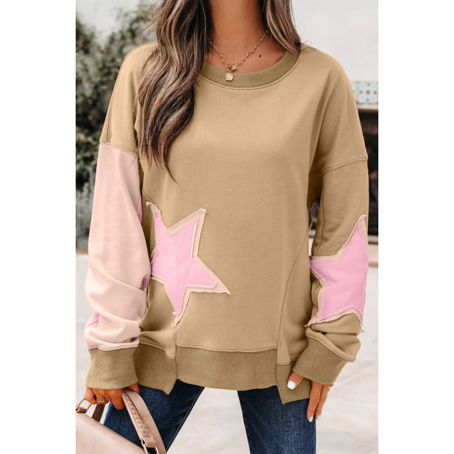 Star Patch Crew Neck Sweatshirt Apparel and Accessories