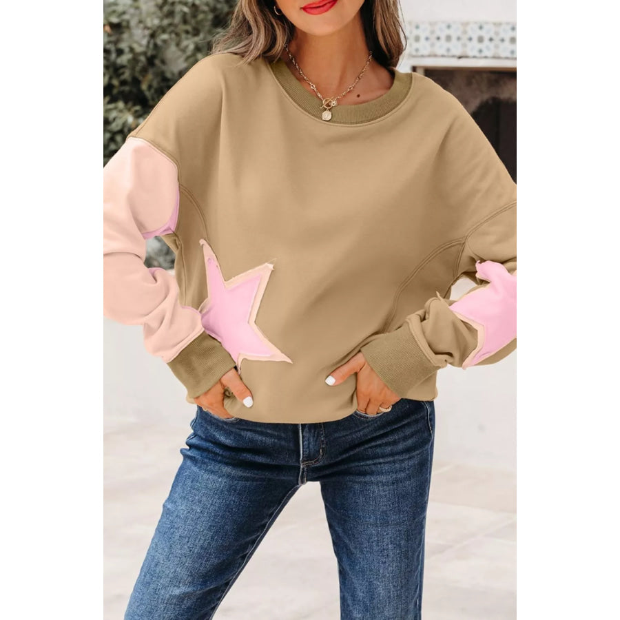 Star Patch Crew Neck Sweatshirt Apparel and Accessories
