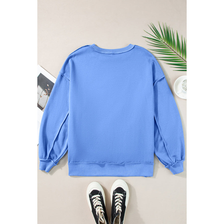 Star Patch Round Neck Long Sleeve Sweatshirt Apparel and Accessories