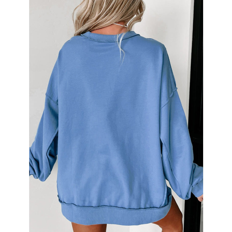 Star Patch Round Neck Long Sleeve Sweatshirt Apparel and Accessories