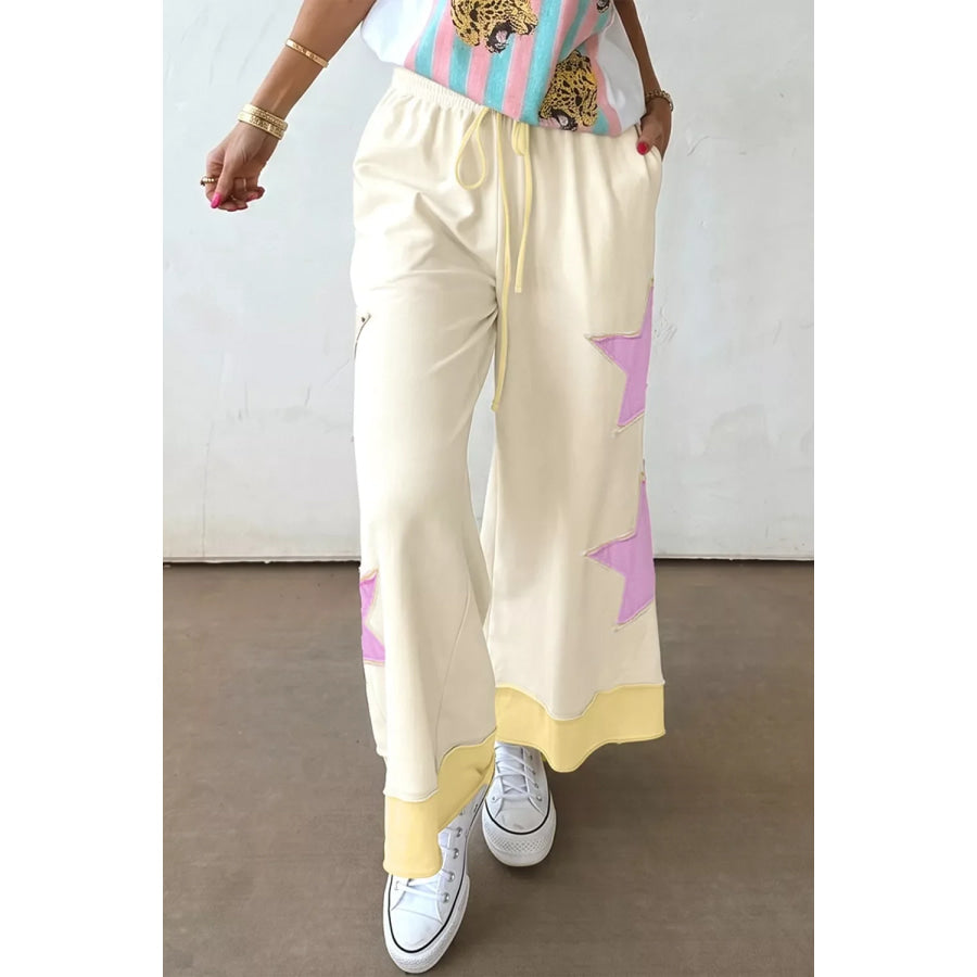 Star Patch Wide Leg Pants Apparel and Accessories