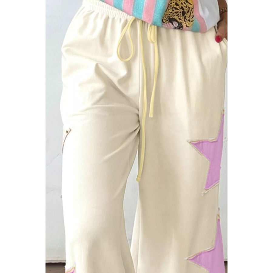 Star Patch Wide Leg Pants Apparel and Accessories