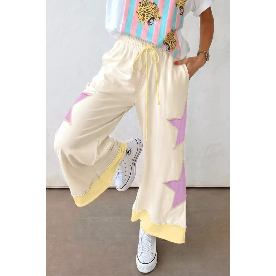Star Patch Wide Leg Pants Cream / S Apparel and Accessories