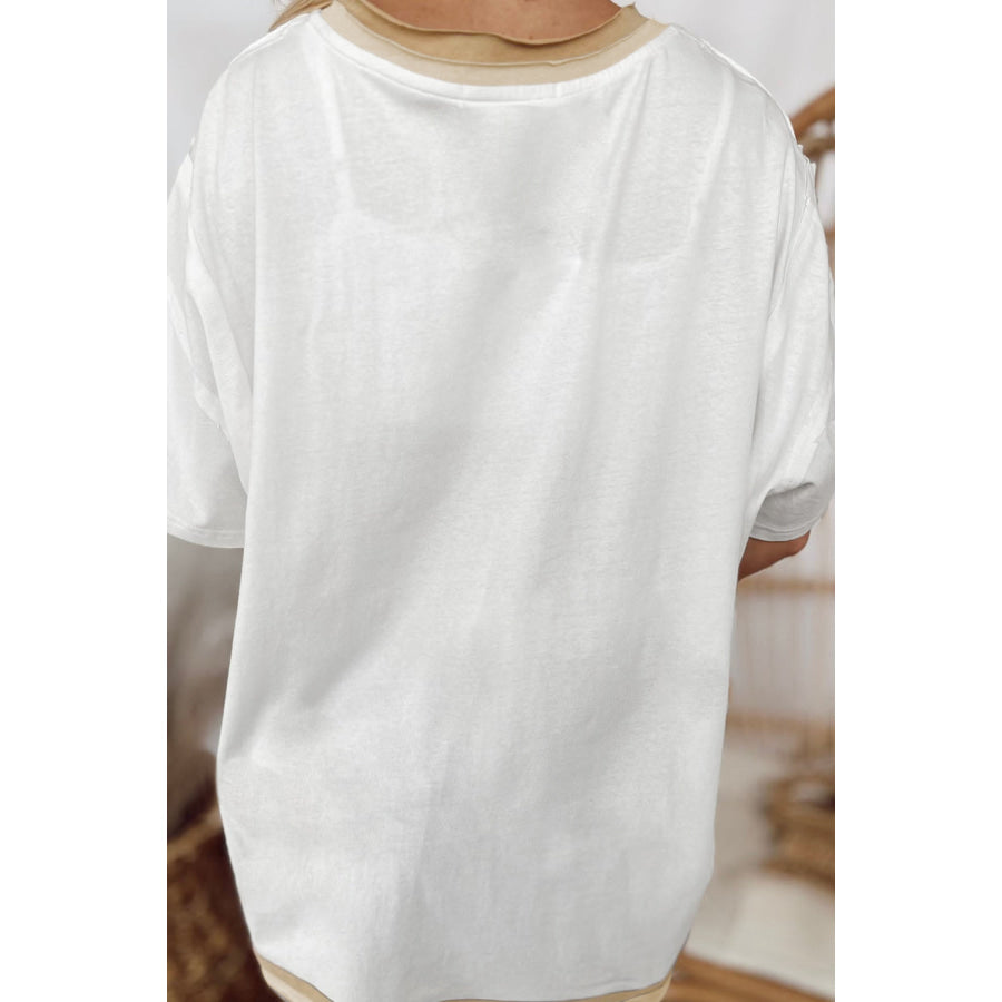 Star Patched Round Neck Half Sleeve T-Shirt Apparel and Accessories