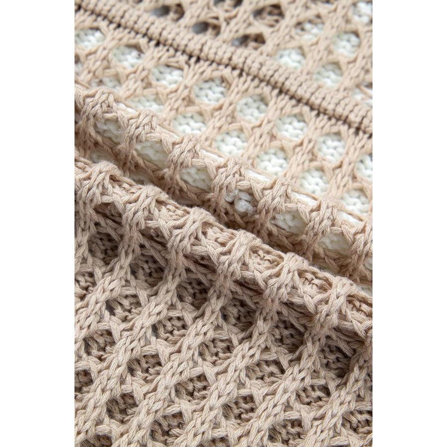 Star Pattern Crochet Hooded Drawstring Knit Cover Up Apparel and Accessories
