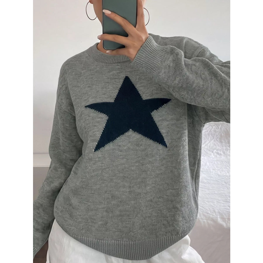 Star-Patterned Dropped Shoulder Sweater Apparel and Accessories