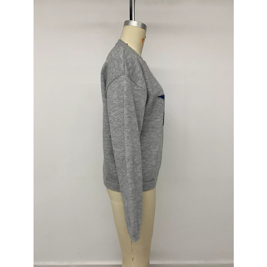 Star-Patterned Dropped Shoulder Sweater Apparel and Accessories