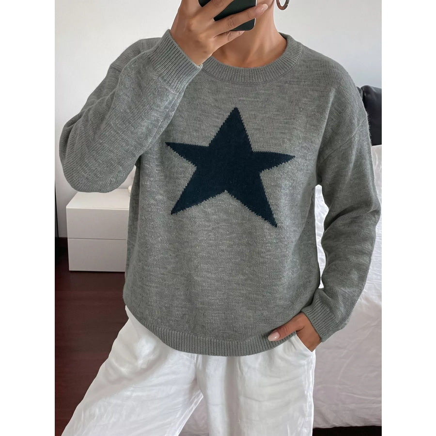 Star-Patterned Dropped Shoulder Sweater Apparel and Accessories