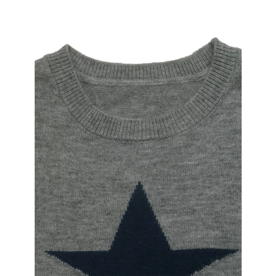 Star-Patterned Dropped Shoulder Sweater Apparel and Accessories