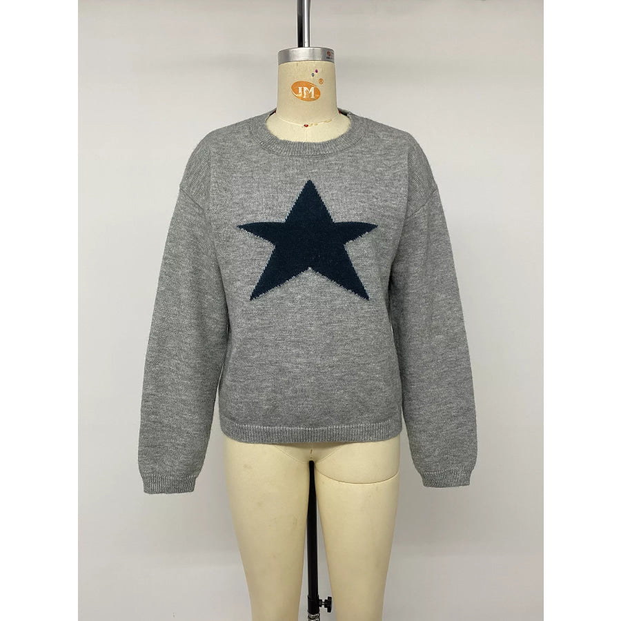 Star-Patterned Dropped Shoulder Sweater Apparel and Accessories