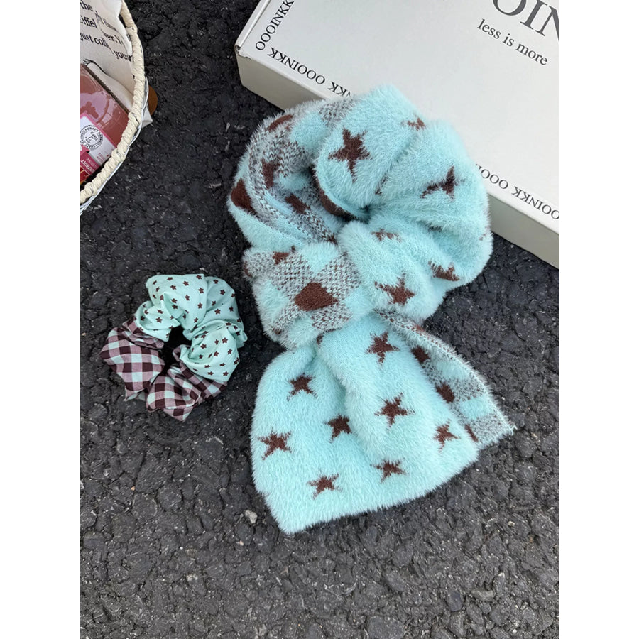 Star Plaid Plush Scarf Mint Blue / ONESIZE Apparel and Accessories