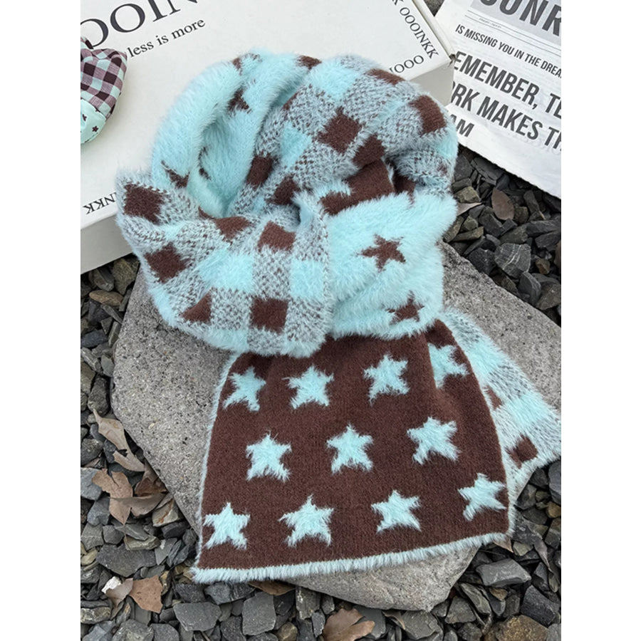 Star Plaid Plush Scarf Mint Blue / ONESIZE Apparel and Accessories