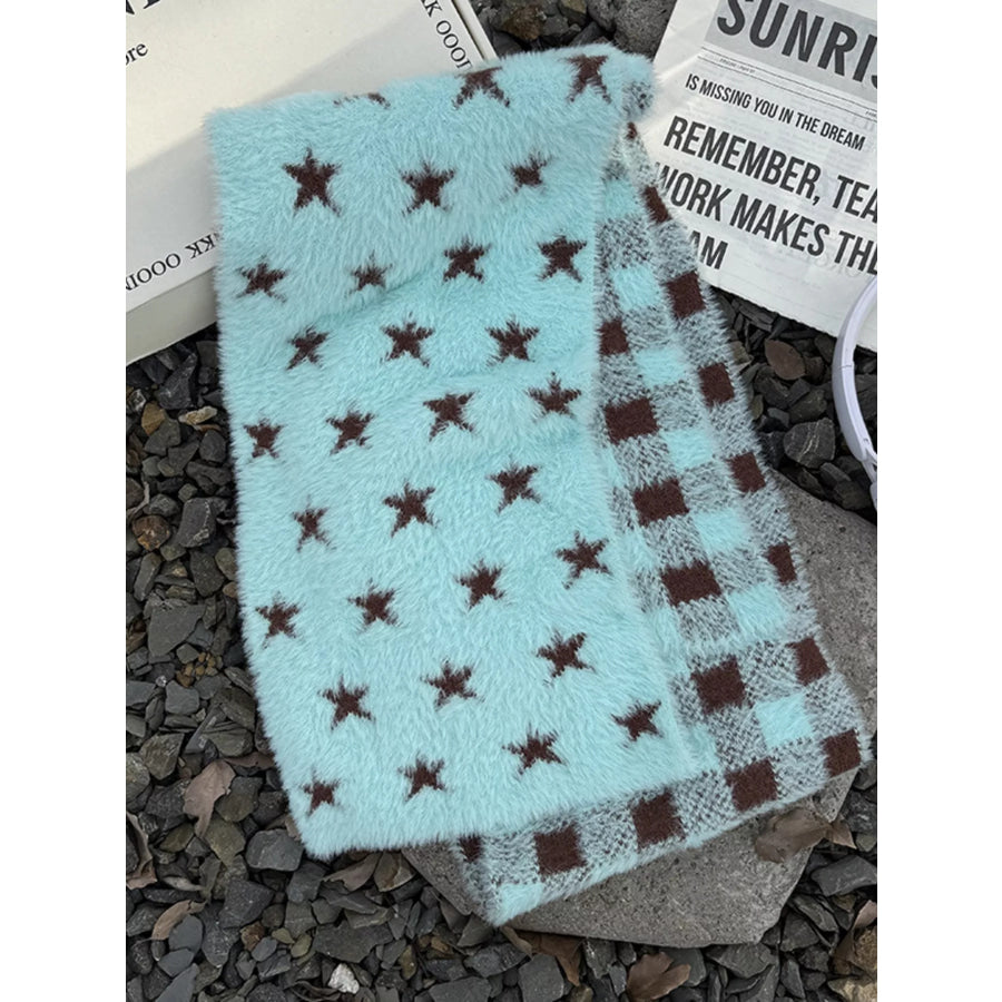 Star Plaid Plush Scarf Mint Blue / ONESIZE Apparel and Accessories