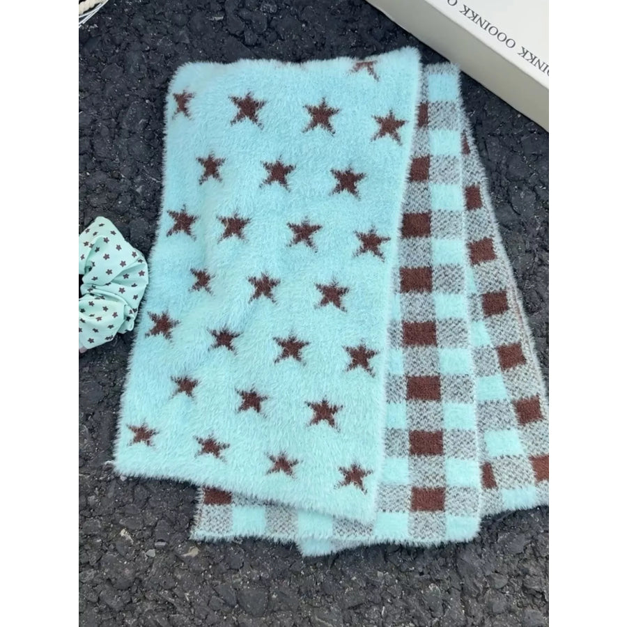Star Plaid Plush Scarf Mint Blue / ONESIZE Apparel and Accessories