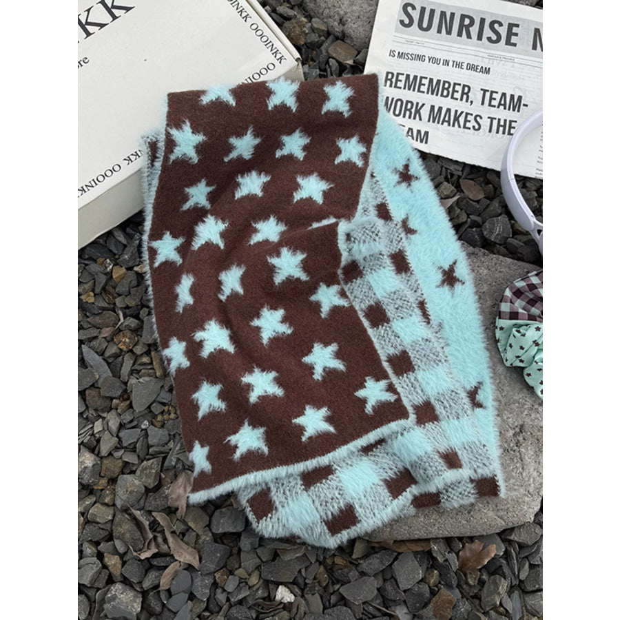 Star Plaid Plush Scarf Mint Blue / ONESIZE Apparel and Accessories