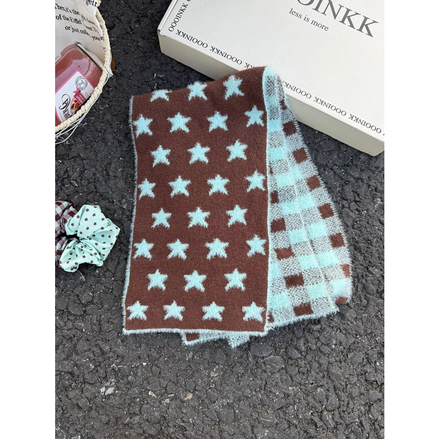 Star Plaid Plush Scarf Mint Blue / ONESIZE Apparel and Accessories