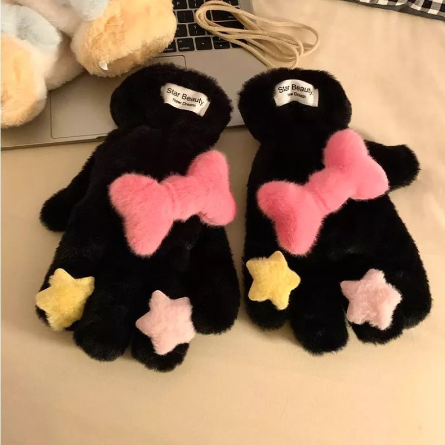Star Plush Winter Gloves Black / One Size Apparel and Accessories