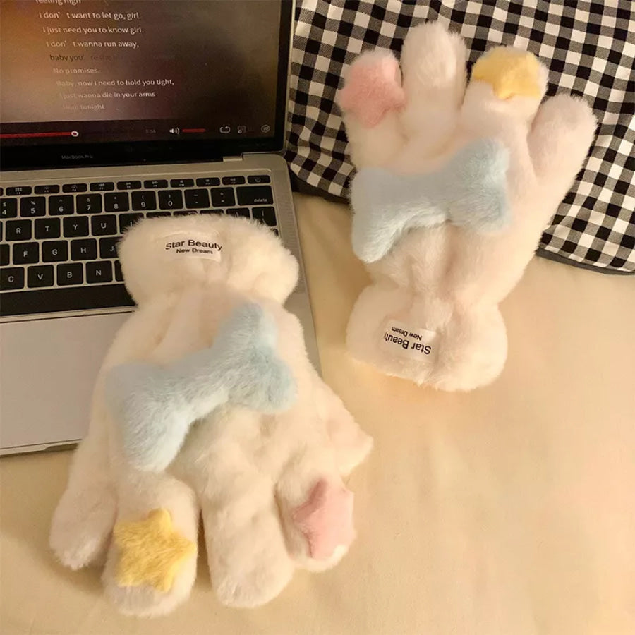 Star Plush Winter Gloves Cream / One Size Apparel and Accessories