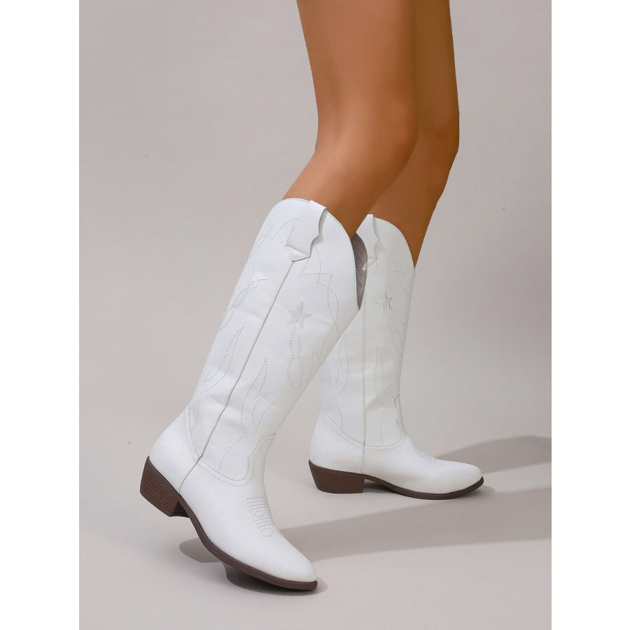 Star Point Toe Block Heel Boots Apparel and Accessories