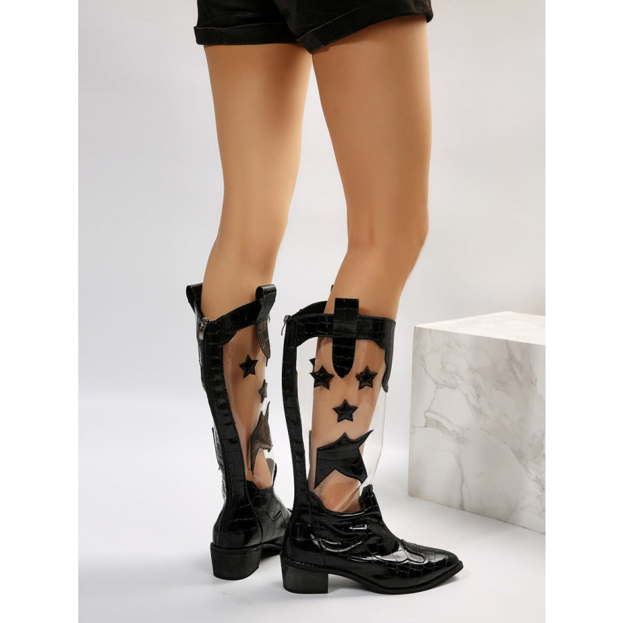 Star Point Toe Block Heel Boots Apparel and Accessories