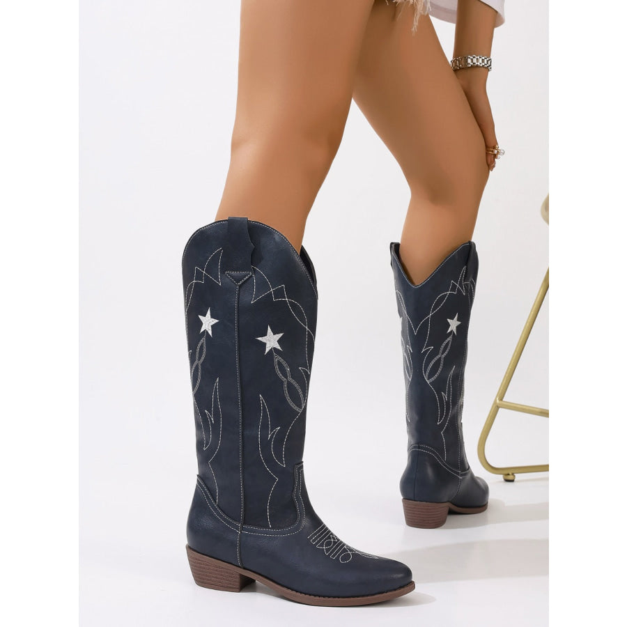 Star Point Toe Block Heel Boots Apparel and Accessories