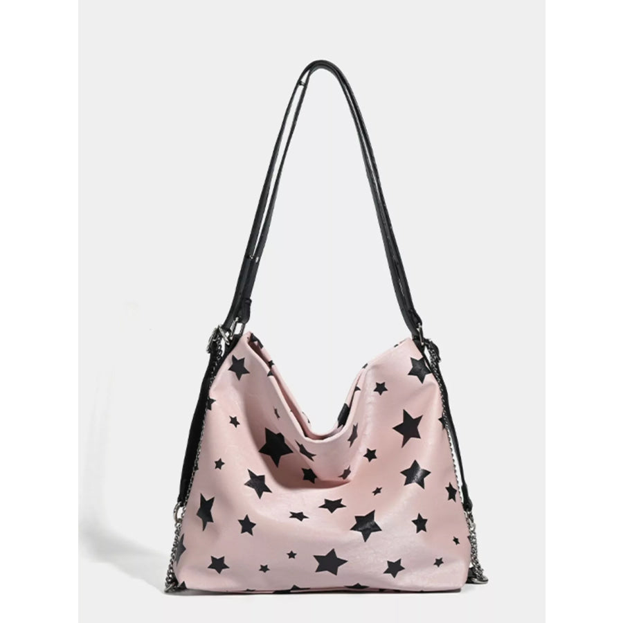 Star Print Chain Shoulder Bag Pink / One Size Apparel and Accessories