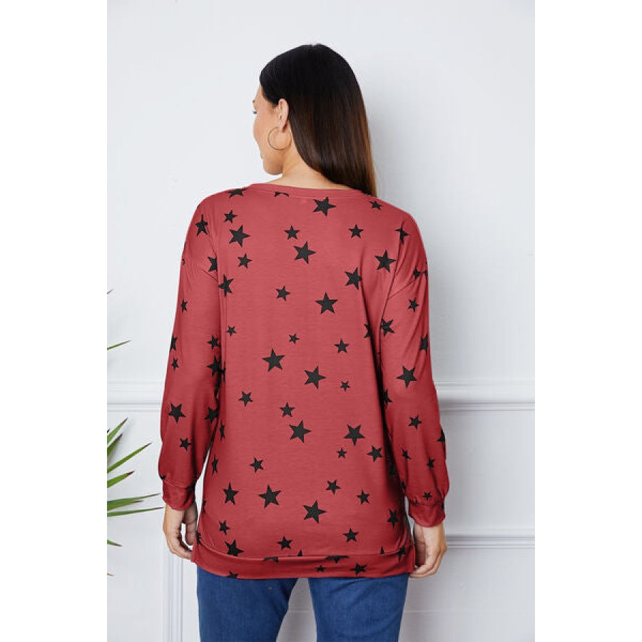 Star Print Round Neck Dropped Shoulder Sweatshirt Clothing