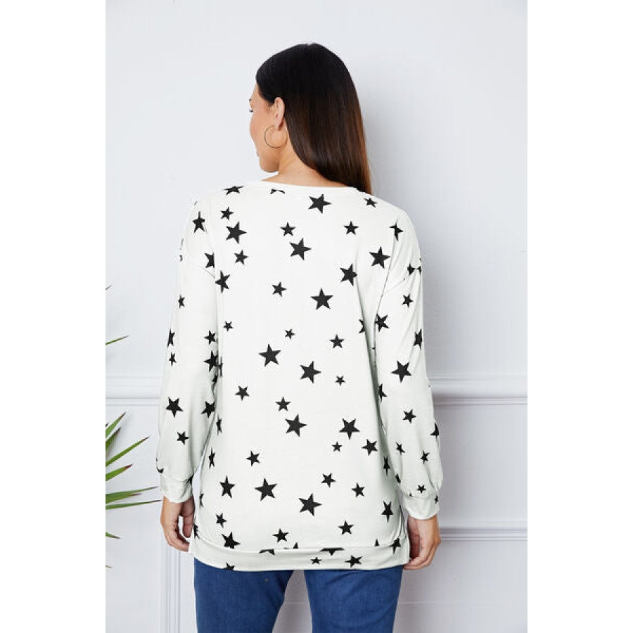 Star Print Round Neck Dropped Shoulder Sweatshirt Clothing