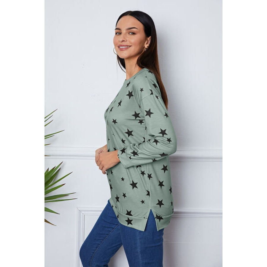 Star Print Round Neck Dropped Shoulder Sweatshirt Clothing