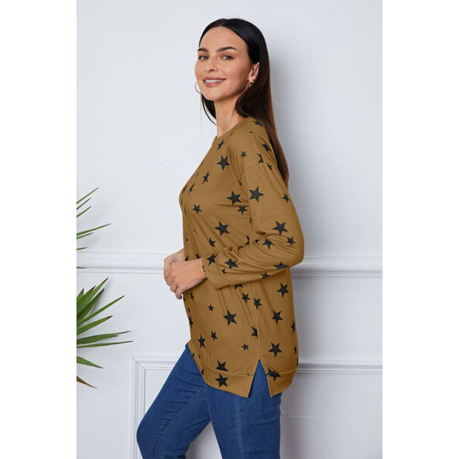 Star Print Round Neck Dropped Shoulder Sweatshirt Clothing